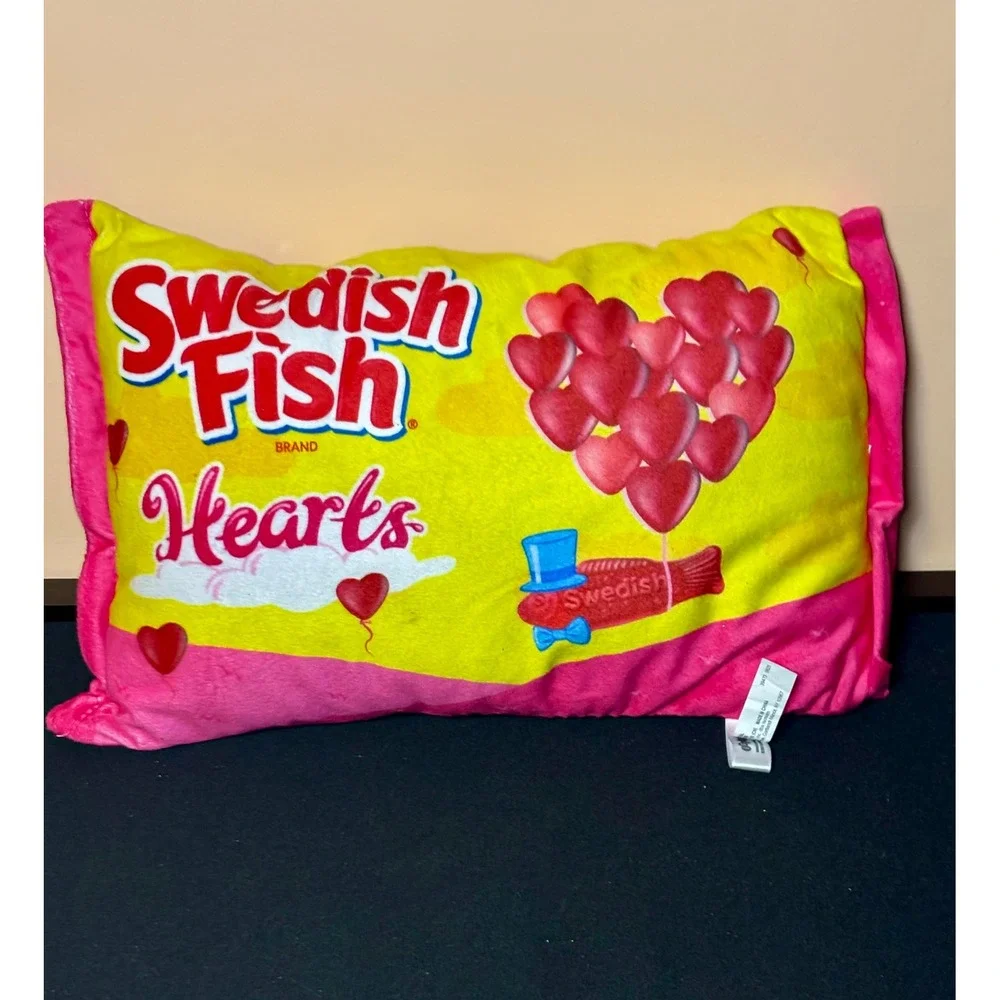 Iscream Swedish Fish Hearts Plush Pillow Yellow Pink Candy Bag with 4 Hearts